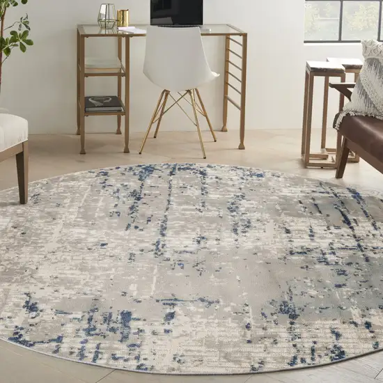 4' Blue and Gray Round Abstract Power Loom Area Rug Photo 4
