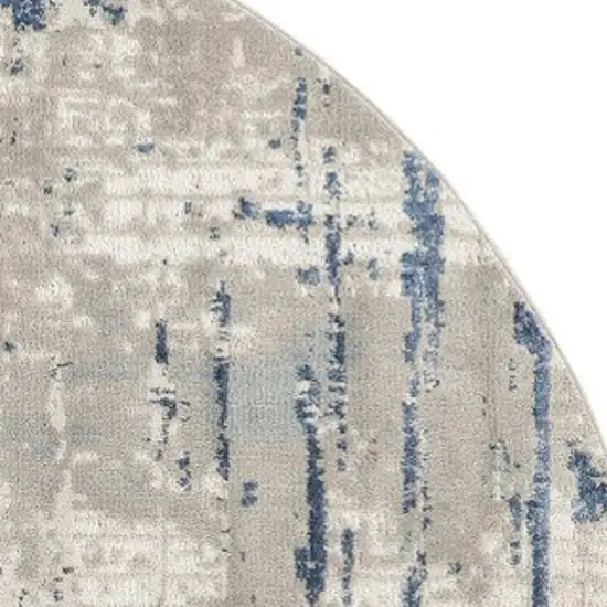 5' Blue and Gray Round Abstract Power Loom Area Rug Photo 3