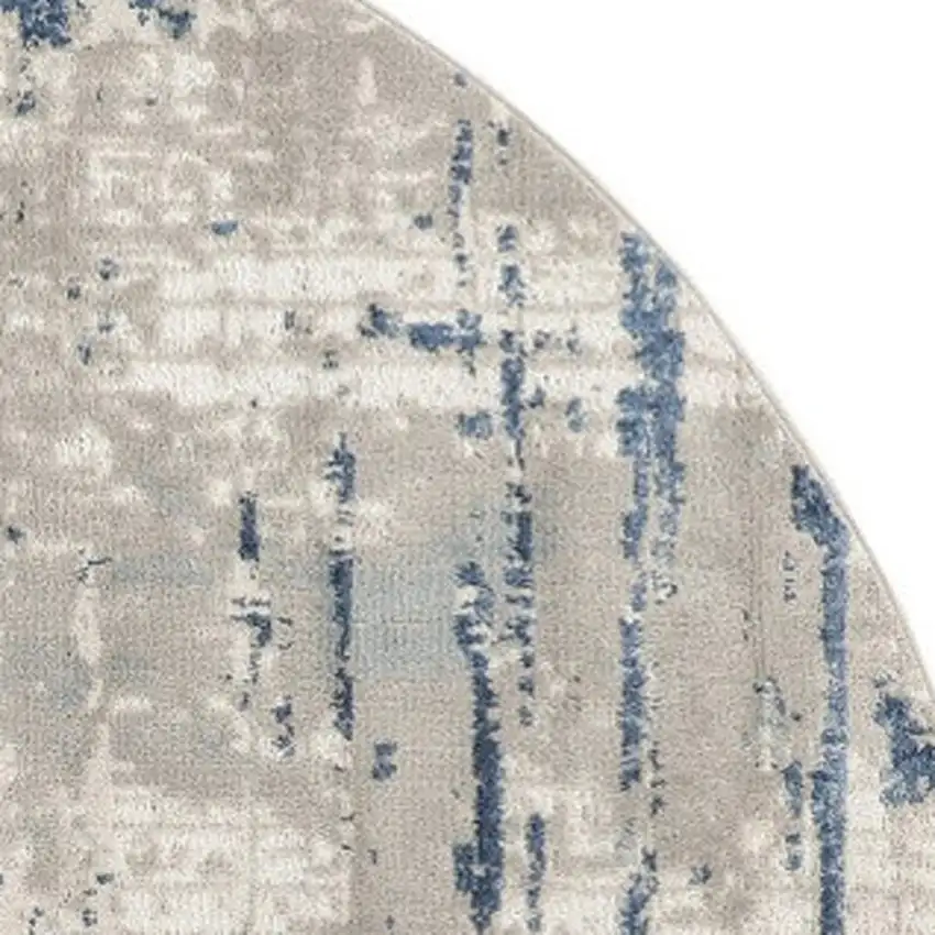5' Blue and Gray Round Abstract Power Loom Area Rug Photo 3