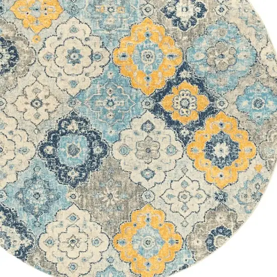 5' Blue and Gray Round Geometric Washable Non Skid Area Rug Photo 4