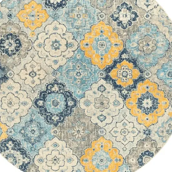 5' Blue and Gray Round Geometric Washable Non Skid Area Rug Photo 5