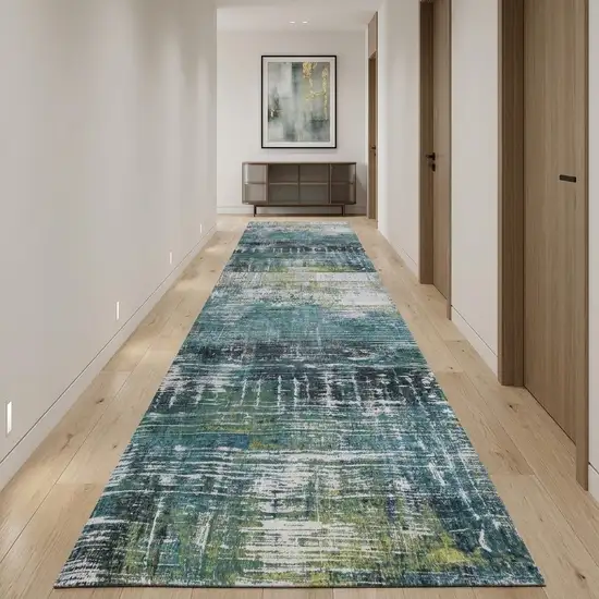 10' Blue And Green Abstract Runner Rug Photo 1