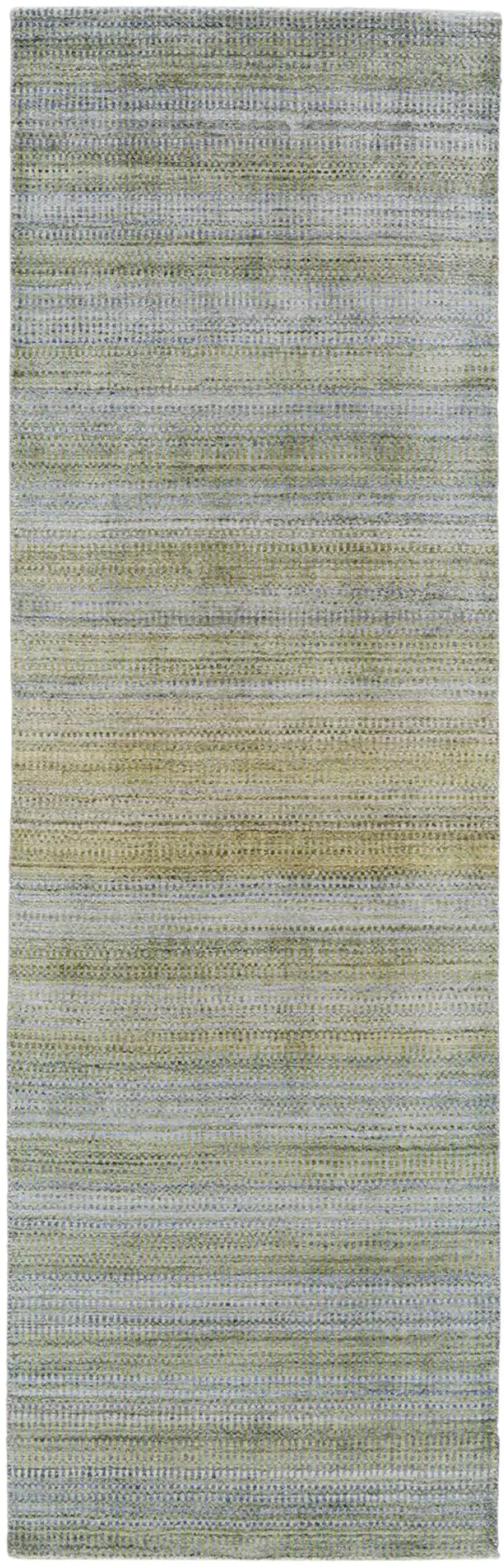 10' Blue and Green Ombre Hand Woven Runner Rug Photo 2
