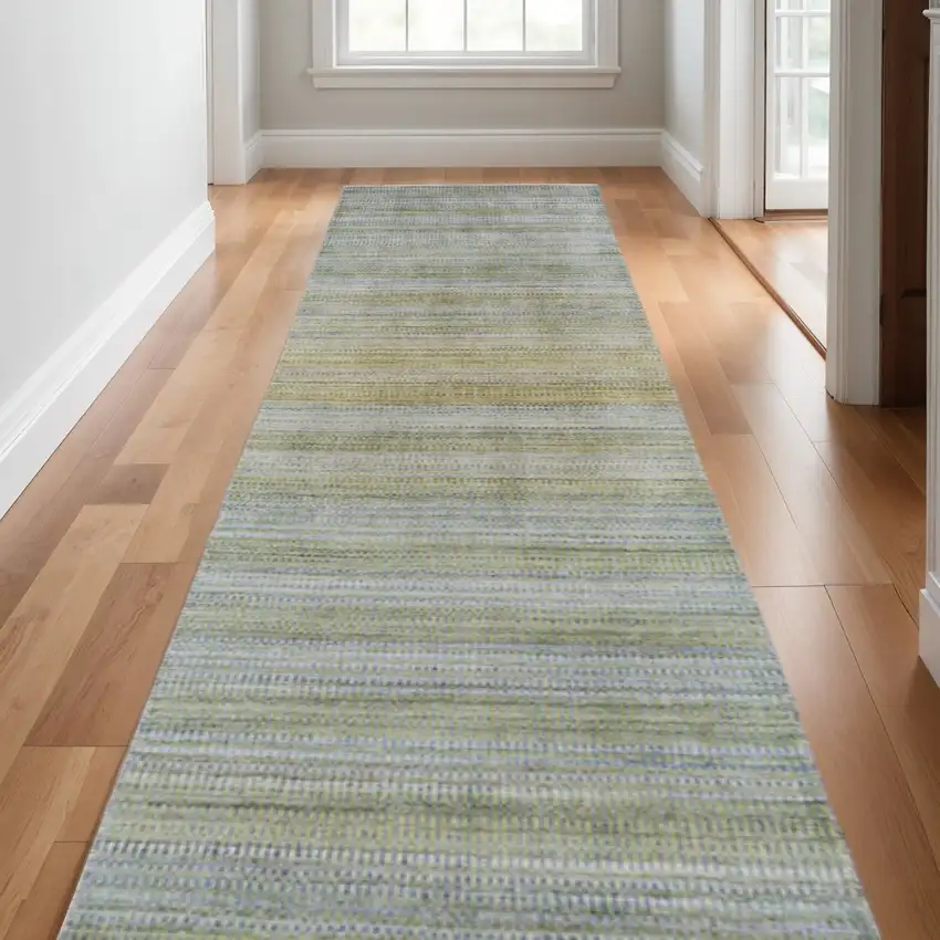 10' Blue and Green Ombre Hand Woven Runner Rug Photo 1