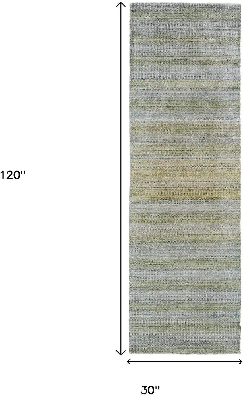 10' Blue and Green Ombre Hand Woven Runner Rug Photo 3