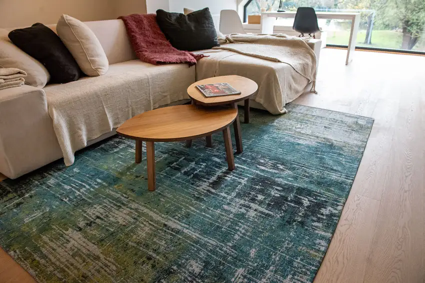 8' Blue and Green Round Abstract Non Skid Area Rug Photo 7