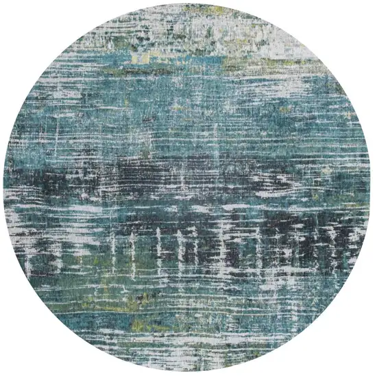 8' Blue and Green Round Abstract Non Skid Area Rug Photo 2