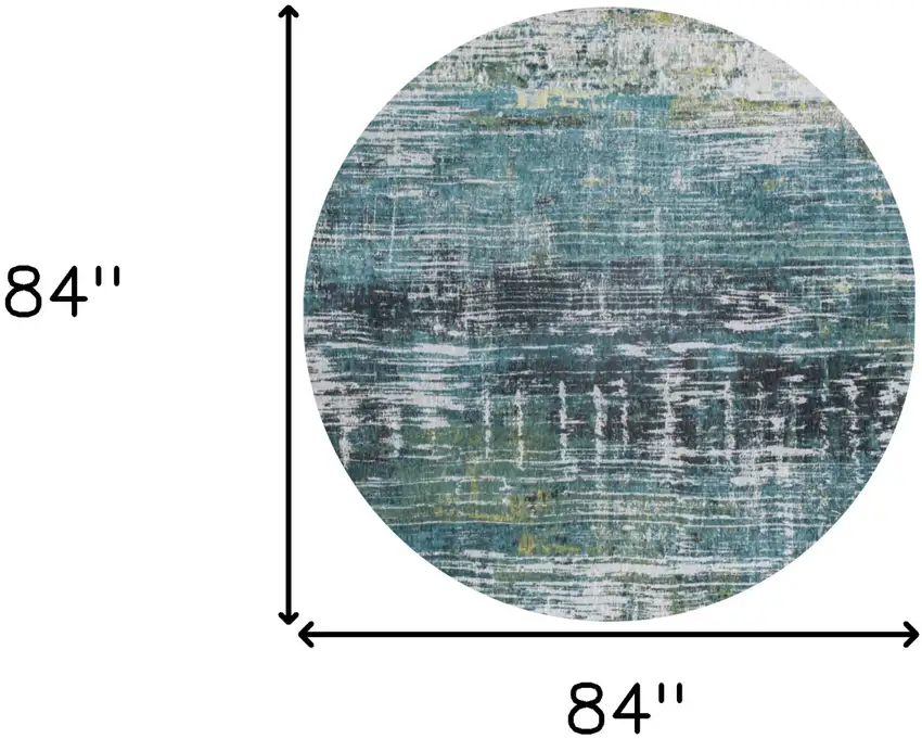 8' Blue and Green Round Abstract Non Skid Area Rug Photo 3