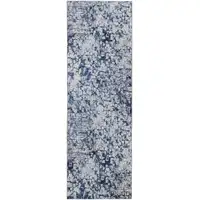 Photo of 8' Blue and Ivory Abstract Power Loom Distressed Runner Rug