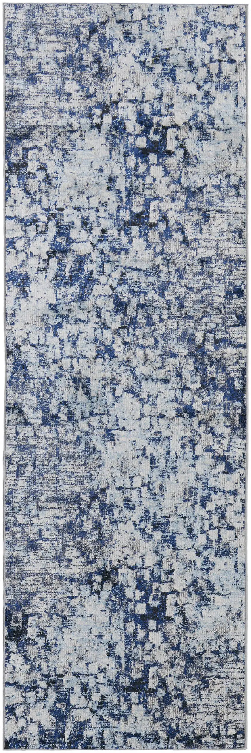 8' Blue and Ivory Abstract Power Loom Distressed Runner Rug Photo 1