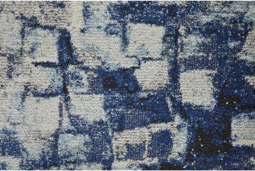 8' Blue and Ivory Abstract Power Loom Distressed Runner Rug Photo 8