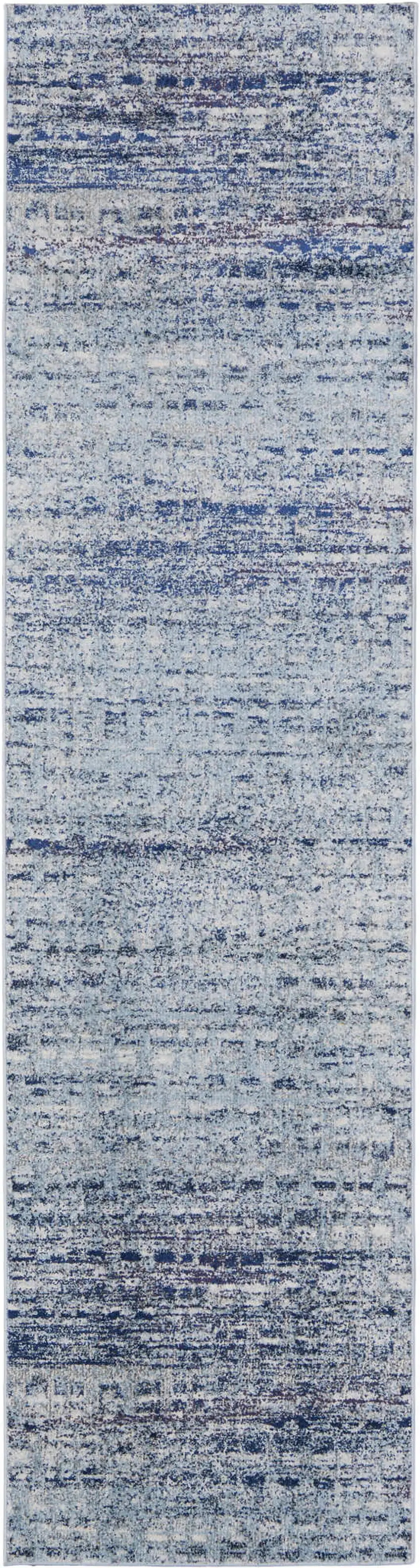 8' Blue and Ivory Abstract Power Loom Runner Rug Photo 1