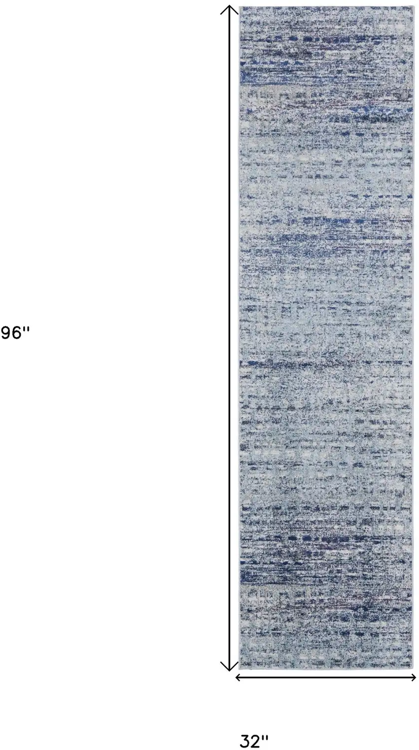 8' Blue and Ivory Abstract Power Loom Runner Rug Photo 4