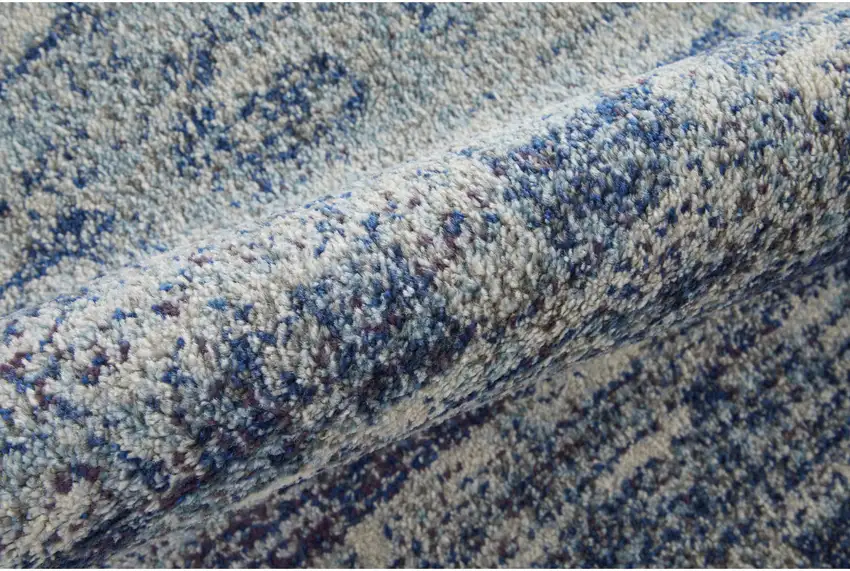 8' Blue and Ivory Abstract Power Loom Runner Rug Photo 5
