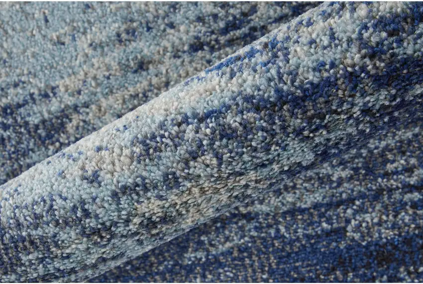8' Blue and Ivory Abstract Power Loom Runner Rug Photo 7