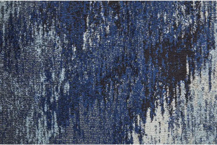 8' Blue and Ivory Abstract Power Loom Runner Rug Photo 3