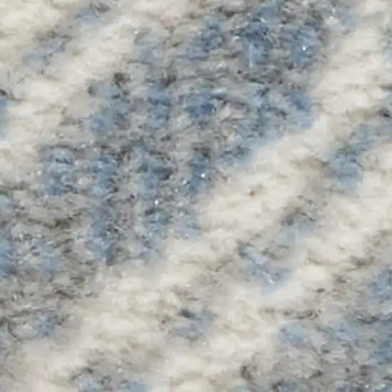 8' Blue and Ivory Damask Distressed Non Skid Runner Rug Photo 5