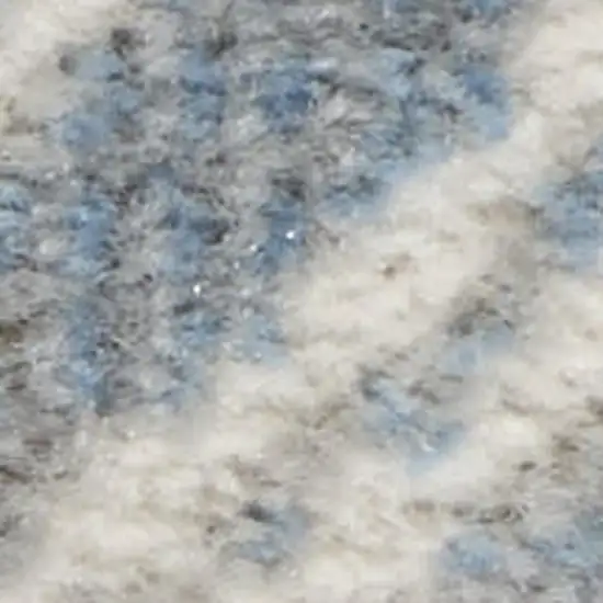 8' Blue and Ivory Damask Distressed Non Skid Runner Rug Photo 4