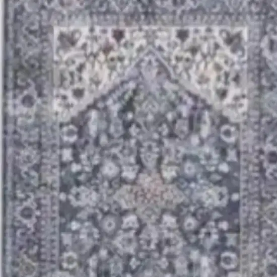 8' Blue and Ivory Floral Power Loom Distressed Washable Runner Rug Photo 3