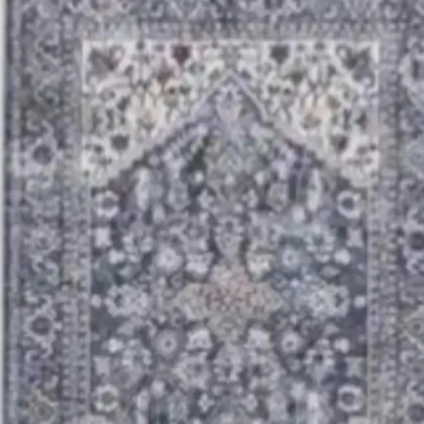 8' Blue and Ivory Floral Power Loom Distressed Washable Runner Rug Photo 3