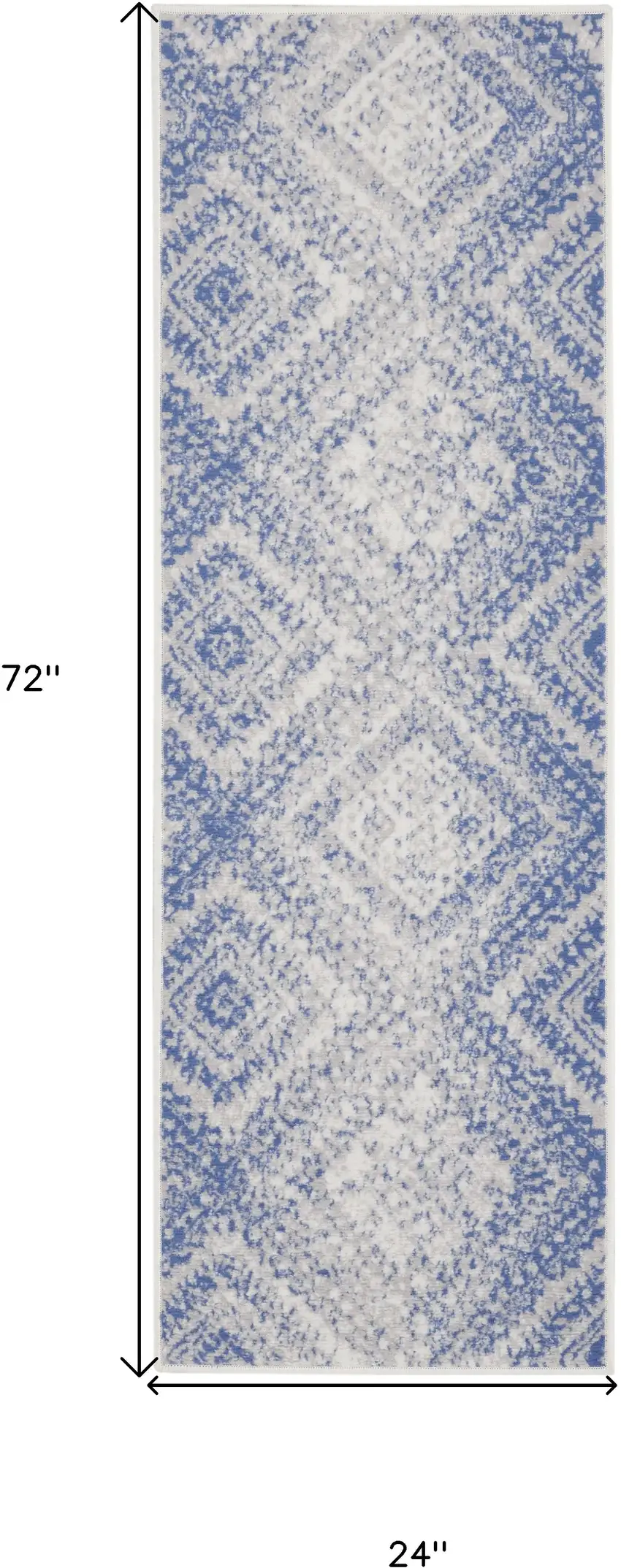 6' Blue and Ivory Geometric Distressed Runner Rug Photo 3