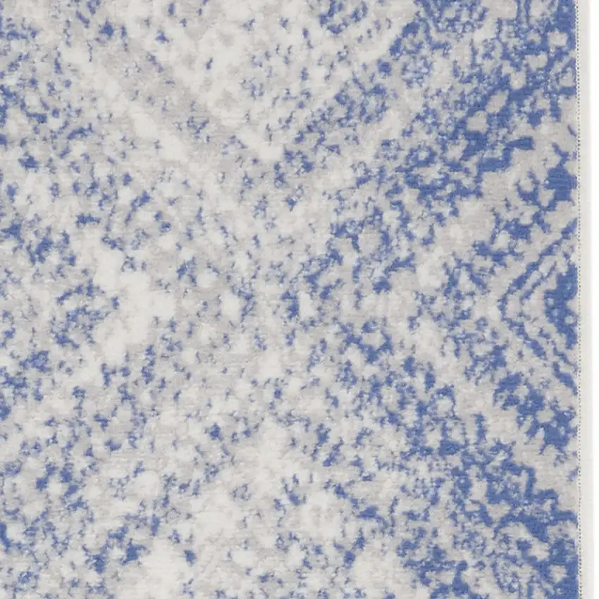 6' Blue and Ivory Geometric Distressed Runner Rug Photo 5