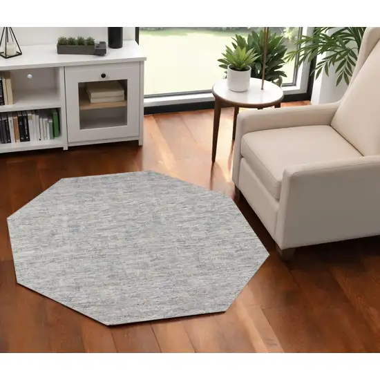 4' Blue and Ivory Octagon Wool Hand Loomed Area Rug Photo 1