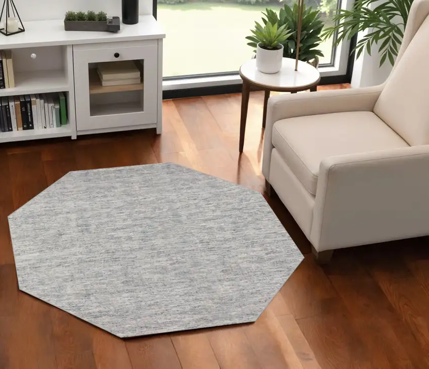 4' Blue and Ivory Octagon Wool Hand Loomed Area Rug Photo 1