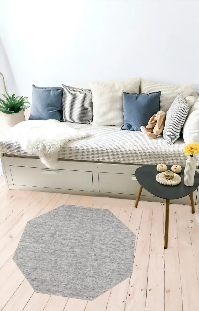 4' Blue and Ivory Octagon Wool Hand Loomed Area Rug Photo 1