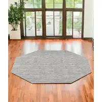 Photo of 8' Blue and Ivory Octagon Wool Hand Loomed Area Rug
