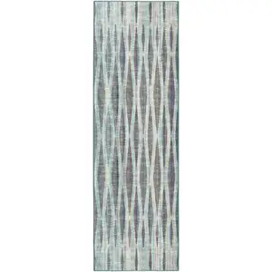 Photo of 12' Blue and Ivory Ombre Hand Tufted Runner Rug
