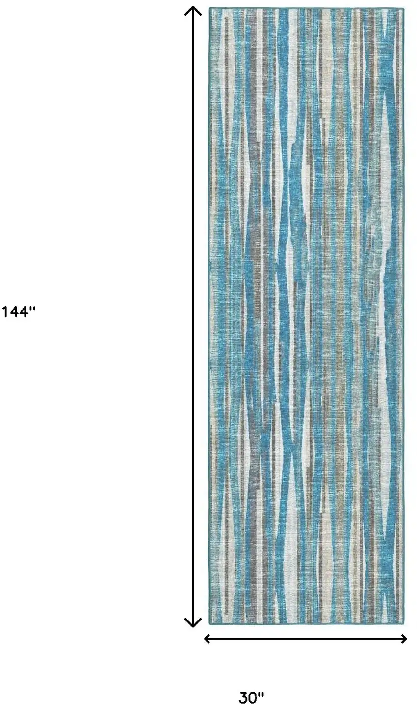 12' Blue and Ivory Ombre Hand Tufted Runner Rug Photo 3