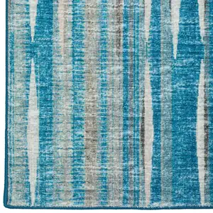 Photo of 12' Blue and Ivory Ombre Hand Tufted Runner Rug