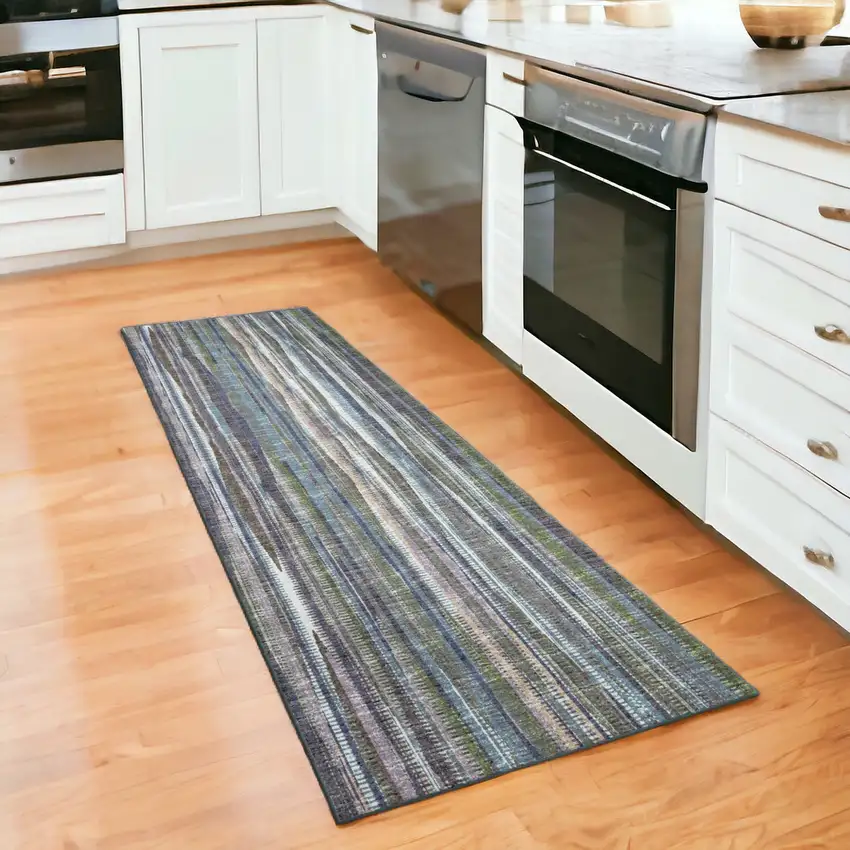 12' Blue and Ivory Ombre Hand Tufted Runner Rug Photo 1