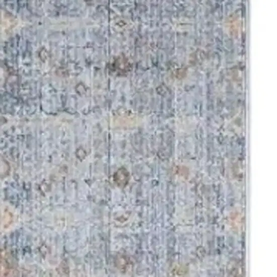 8' Blue and Ivory Oriental Power Loom Distressed Runner Rug With Fringe Photo 3