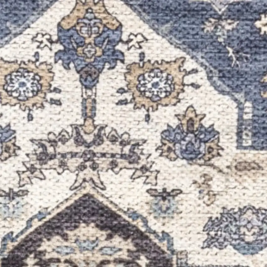 6' Blue and Ivory Oriental Power Loom Distressed Washable Non Skid Runner Rug Photo 6