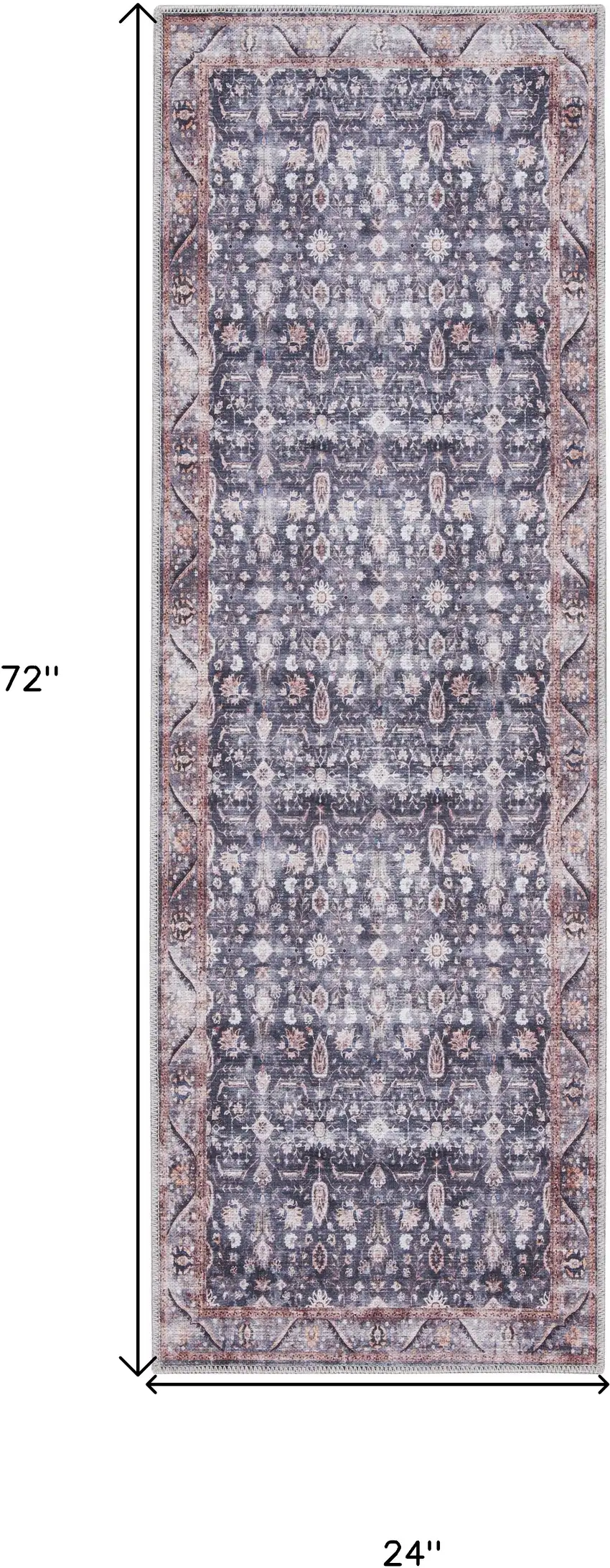 6' Blue and Ivory Oriental Power Loom Distressed Washable Non Skid Runner Rug Photo 7
