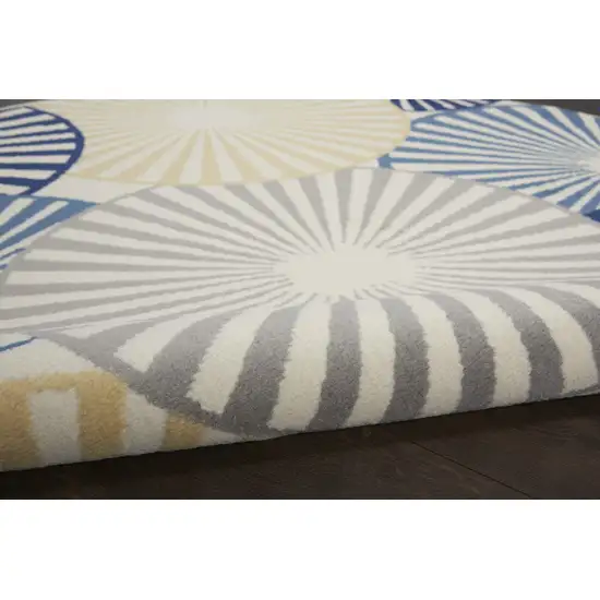 8' Blue and Ivory Round Geometric Power Loom Area Rug Photo 9