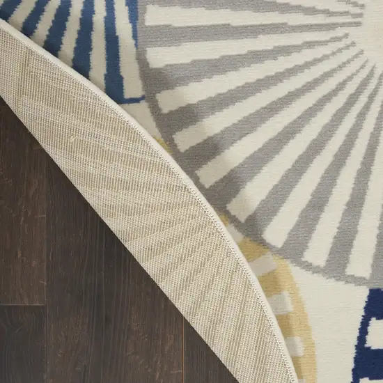 8' Blue and Ivory Round Geometric Power Loom Area Rug Photo 8