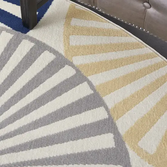 8' Blue and Ivory Round Geometric Power Loom Area Rug Photo 6