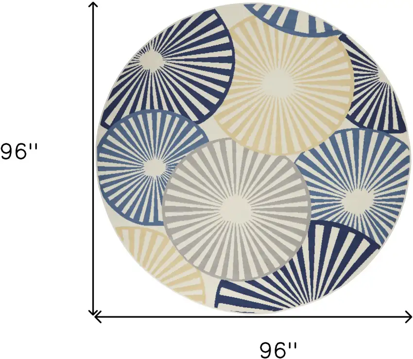 8' Blue and Ivory Round Geometric Power Loom Area Rug Photo 3