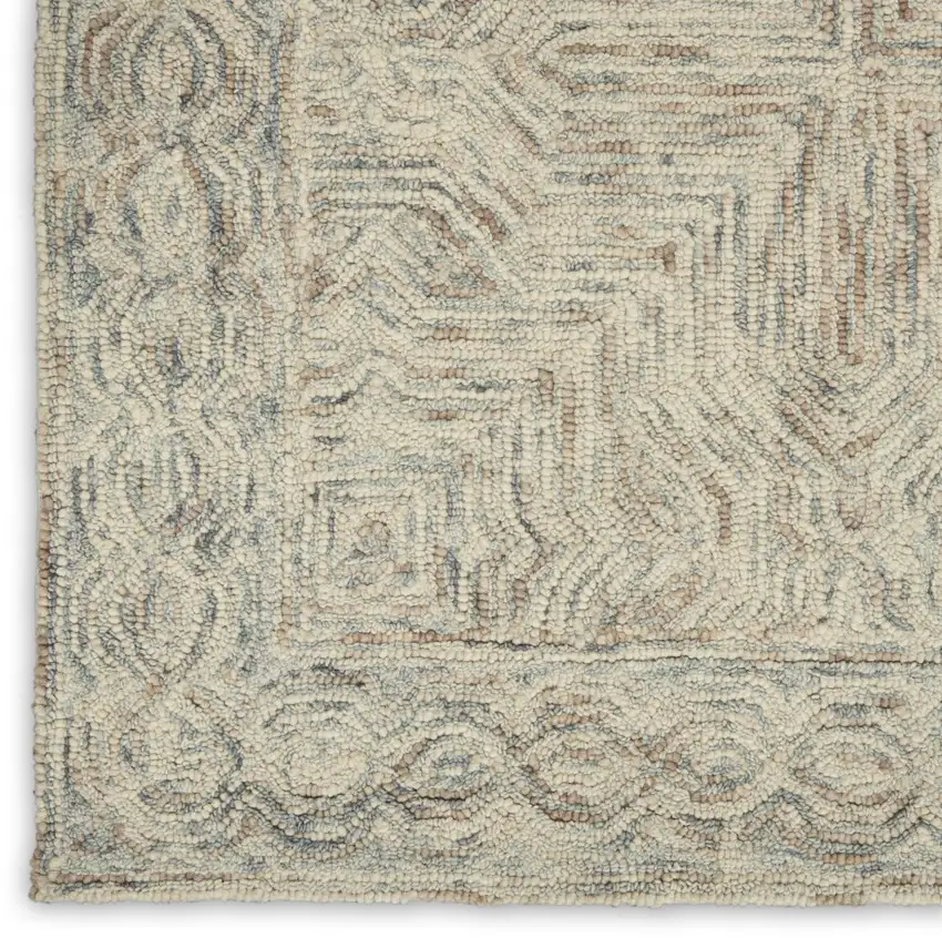 8' Blue and Ivory Wool Geometric Runner Rug Photo 5