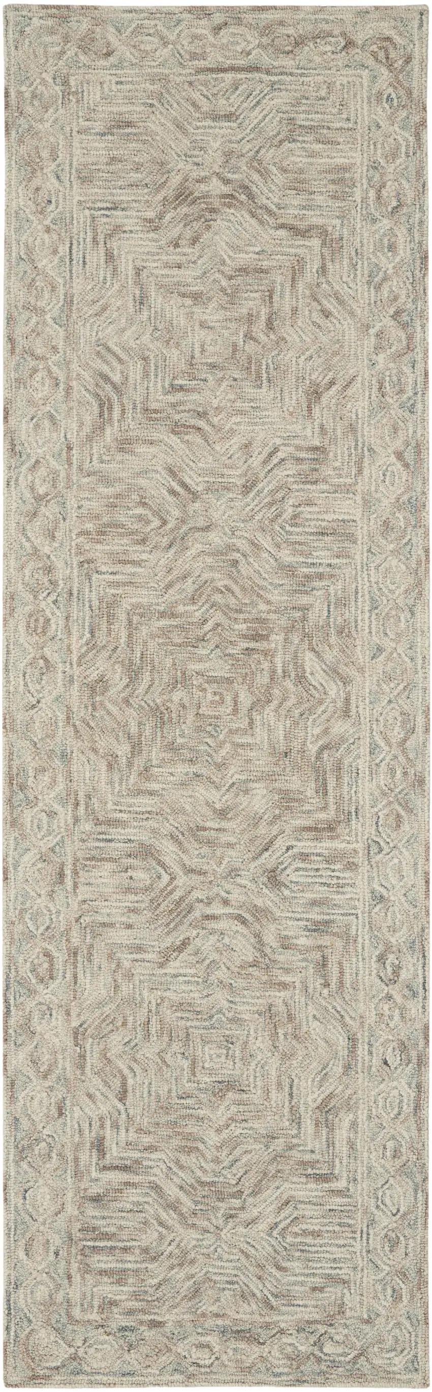 8' Blue and Ivory Wool Geometric Runner Rug Photo 5