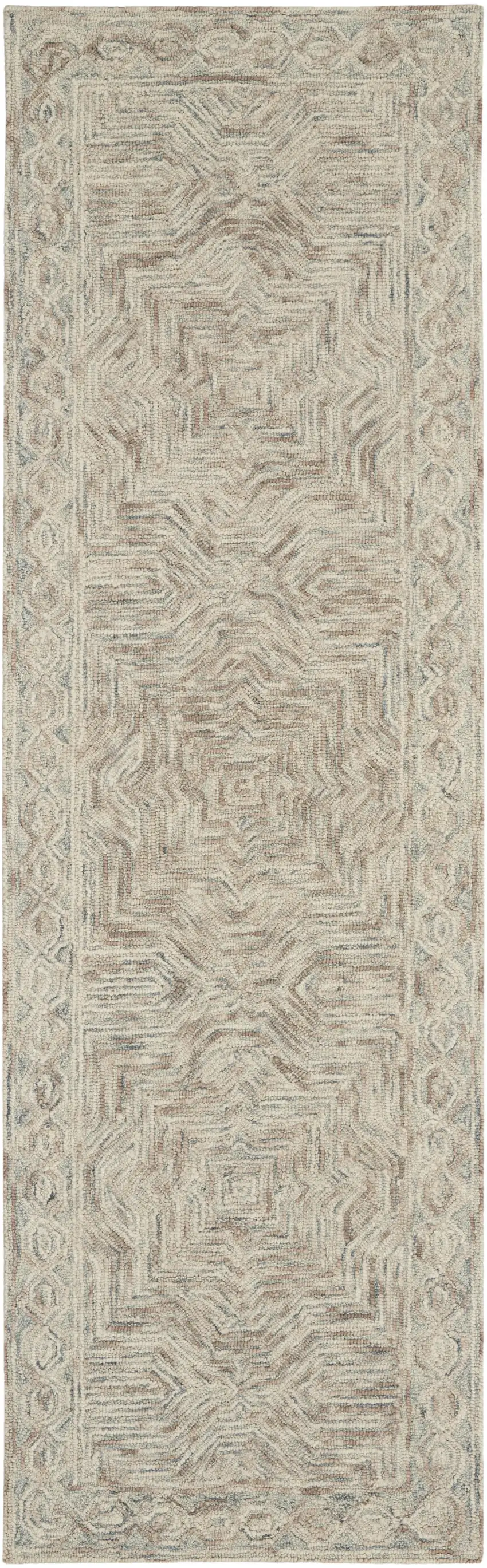 8' Blue and Ivory Wool Geometric Runner Rug Photo 2