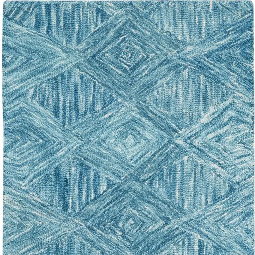 8' Blue and Ivory Wool Geometric Runner Rug Photo 5