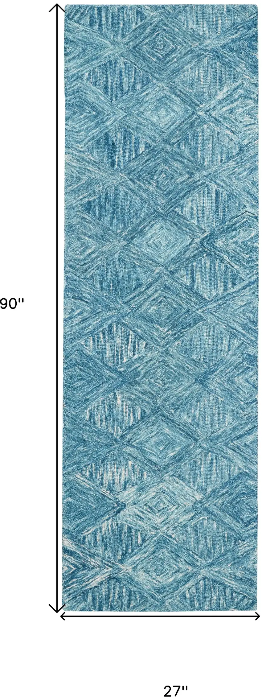 8' Blue and Ivory Wool Geometric Runner Rug Photo 3