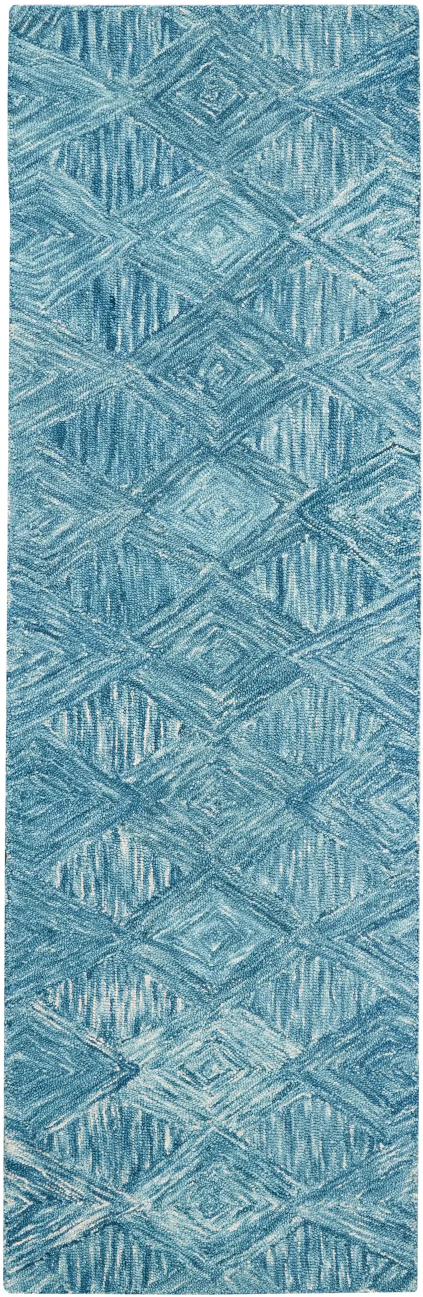 8' Blue and Ivory Wool Geometric Runner Rug Photo 2