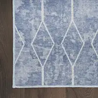 Photo of 8' Blue and Off White Geometric Power Loom Washable Runner Rug