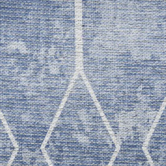 8' Blue and Off White Geometric Power Loom Washable Runner Rug Photo 3