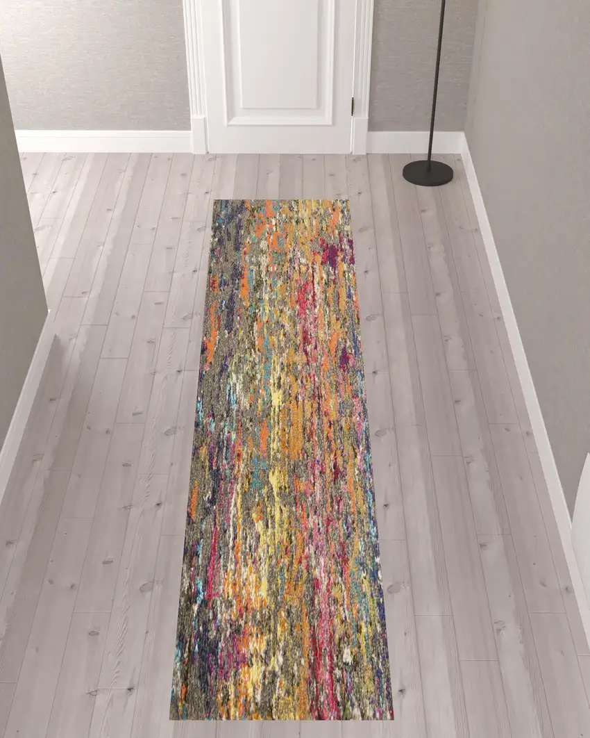 10' Blue and Orange Abstract Non Skid Runner Rug Photo 3